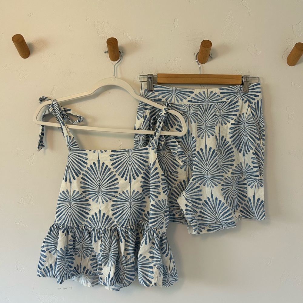 Joie 2 Piece Set Floral Print Sz Small Tie Shoulders Linen Cotton Blend Summer